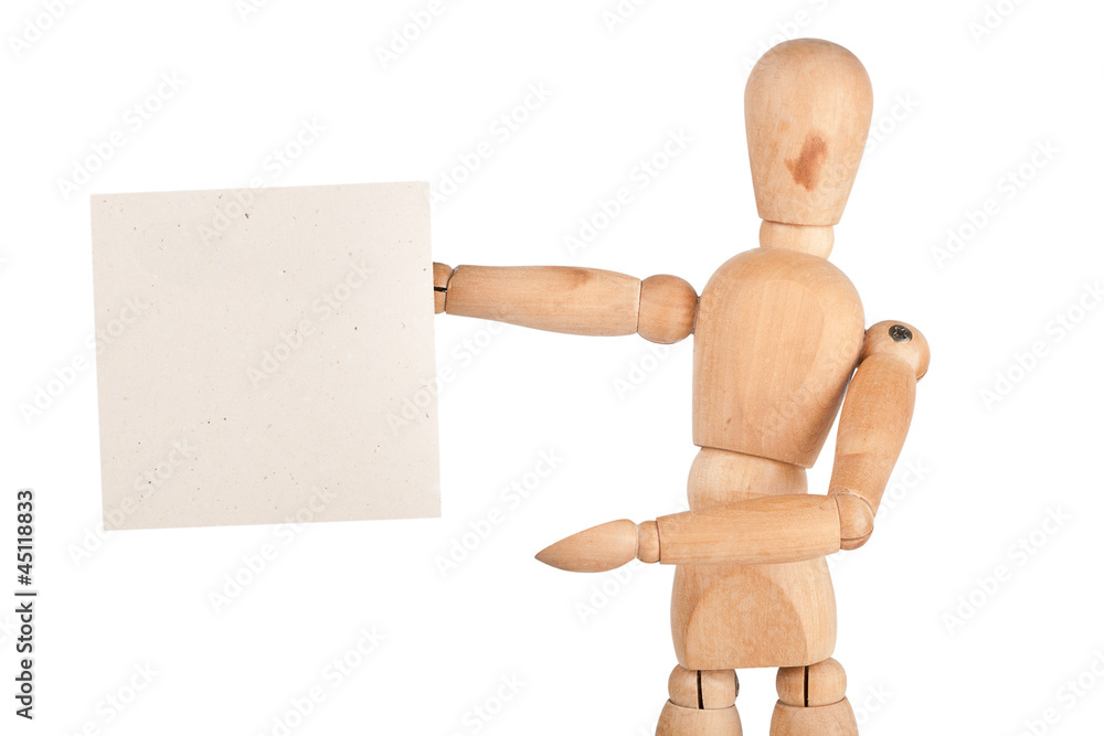 Wooden dummy holding paper Wooden dummy holding paper