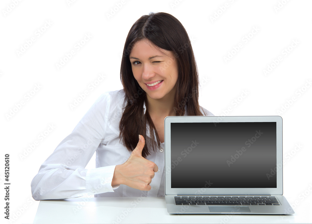 Woman with new modern popular laptop keyboard Woman with new modern popular laptop keyboard