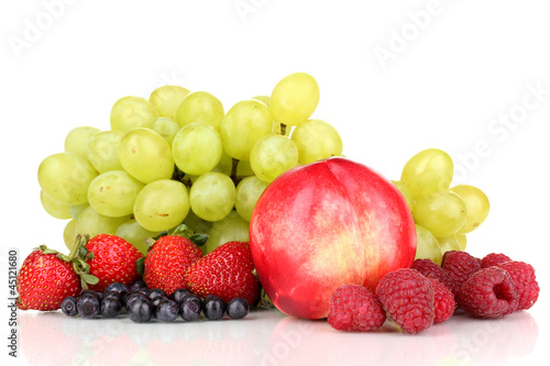 Fototapeta Naklejka Na Ścianę i Meble -  Mix of ripe sweet fruits and berries isolated on white