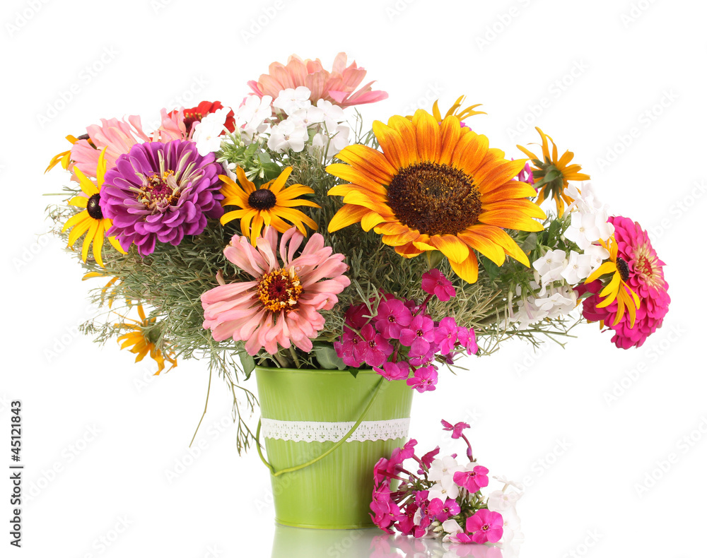custom made wallpaper toronto digitalBeautiful bouquet of bright flowers in pail isolated on white