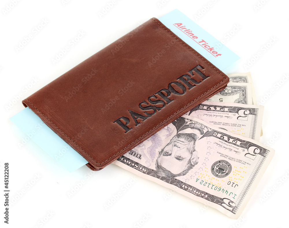 Passport and ticket isolated on white Passport and ticket isolated on white