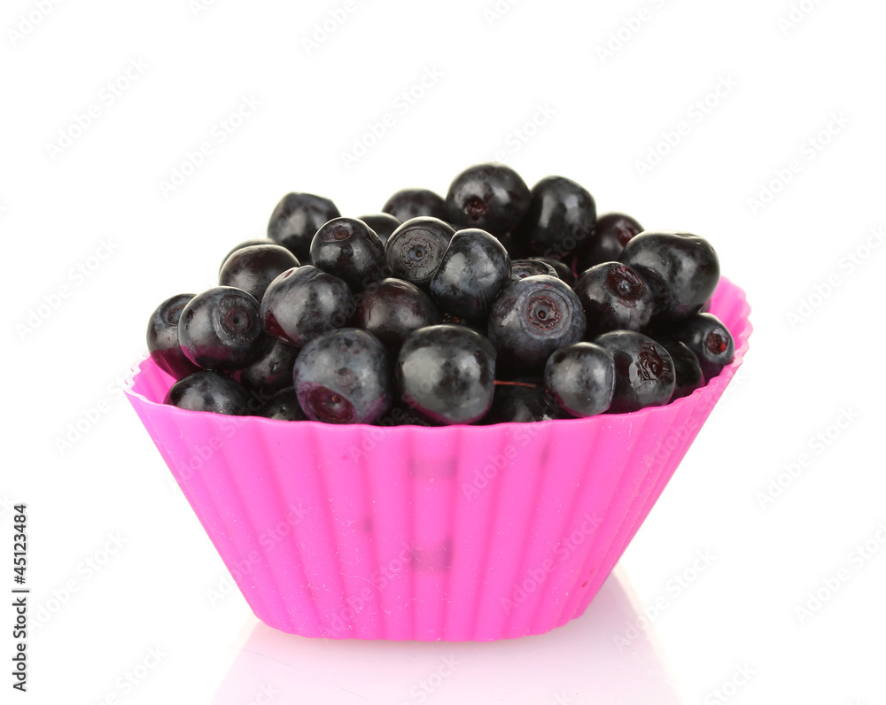 Fresh blueberries in colorful silicone mold isolated on white Fresh blueberries in colorful silicone mold isolated on white