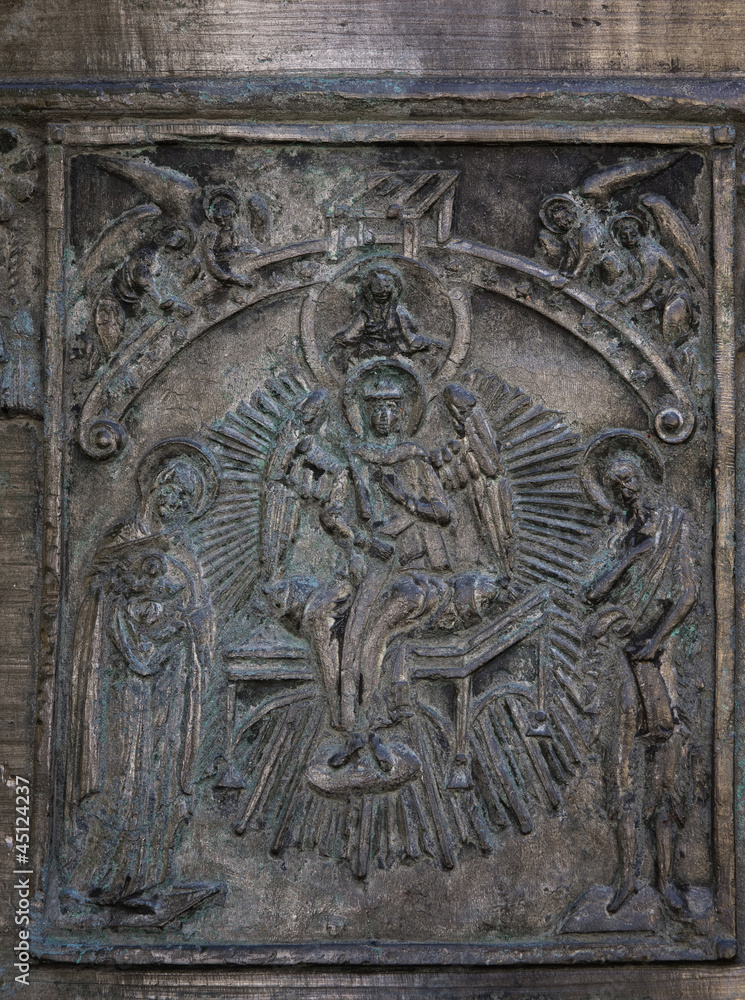 Reliefs on the church bell of St. Sophia Cathedral (Novgorod, Kr