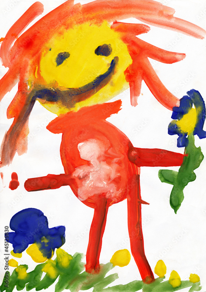 Obraz premium Child's drawing watercolor. Pregnant woman on outdoor.