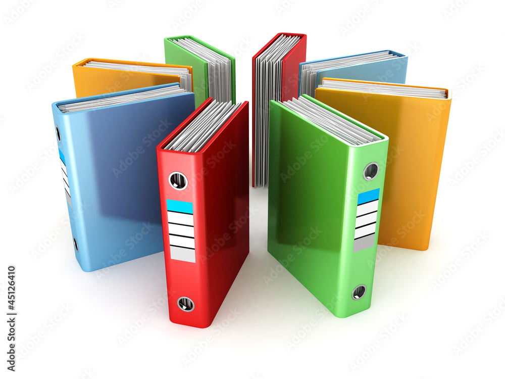 colored ring binders on white background colored ring binders on white background