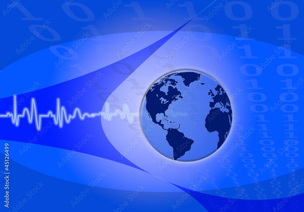 Pulse world on blue binary numbers background Pulse world on blue binary numbers background