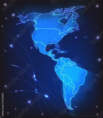 Gescribbelte Amerikakarte mit Leuchtpunkten
