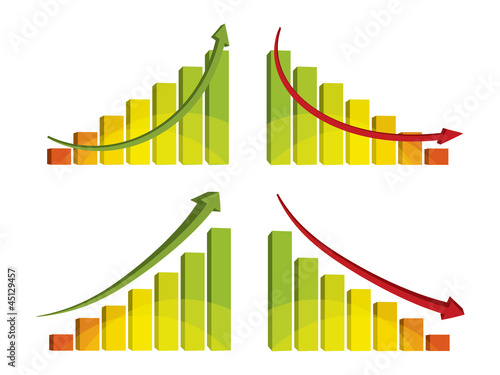 3d colorful bar chart with arrow, vector illustration