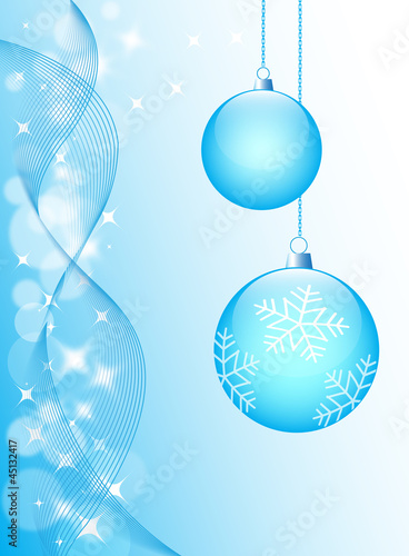 Christmas background, vector, blue balls and gentle transitions