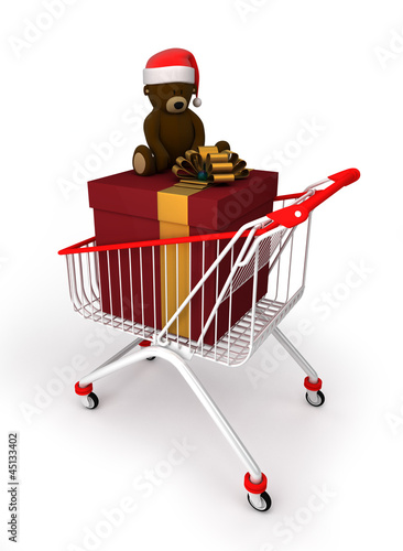 a shopping cart with gift box and  teddy bear © annkozar