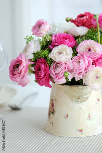 Beautiful spring bouquet of pink and white ranunculus