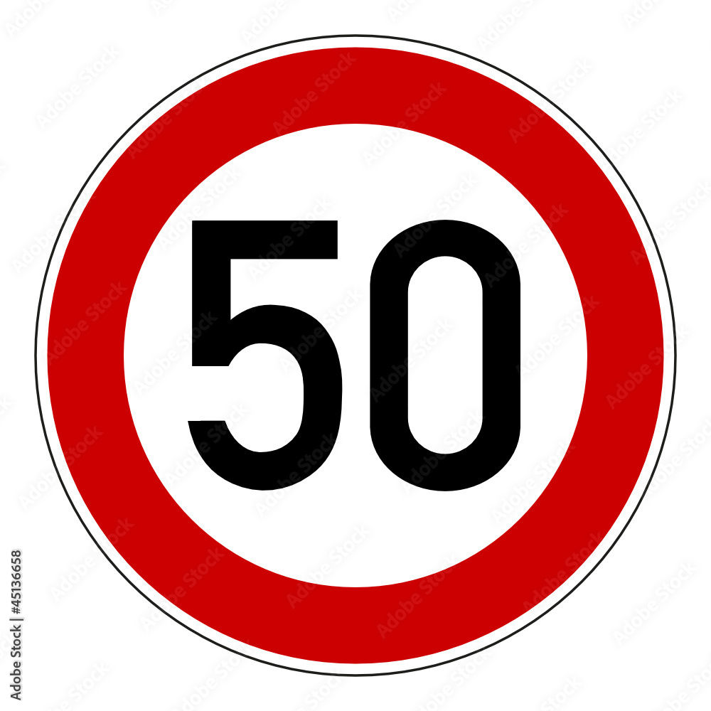 Verkehrszeichen - Höchstgeschwindigkeit 50 km/h, Schild Verkehrszeichen - Höchstgeschwindigkeit 50 km/h, Schild