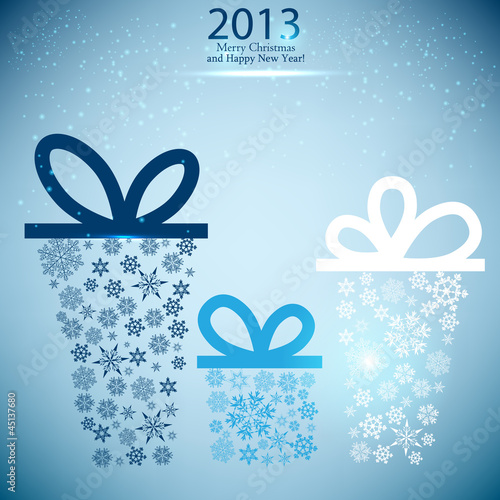 Christmas gift boxes made from snowflakes. Christmas background