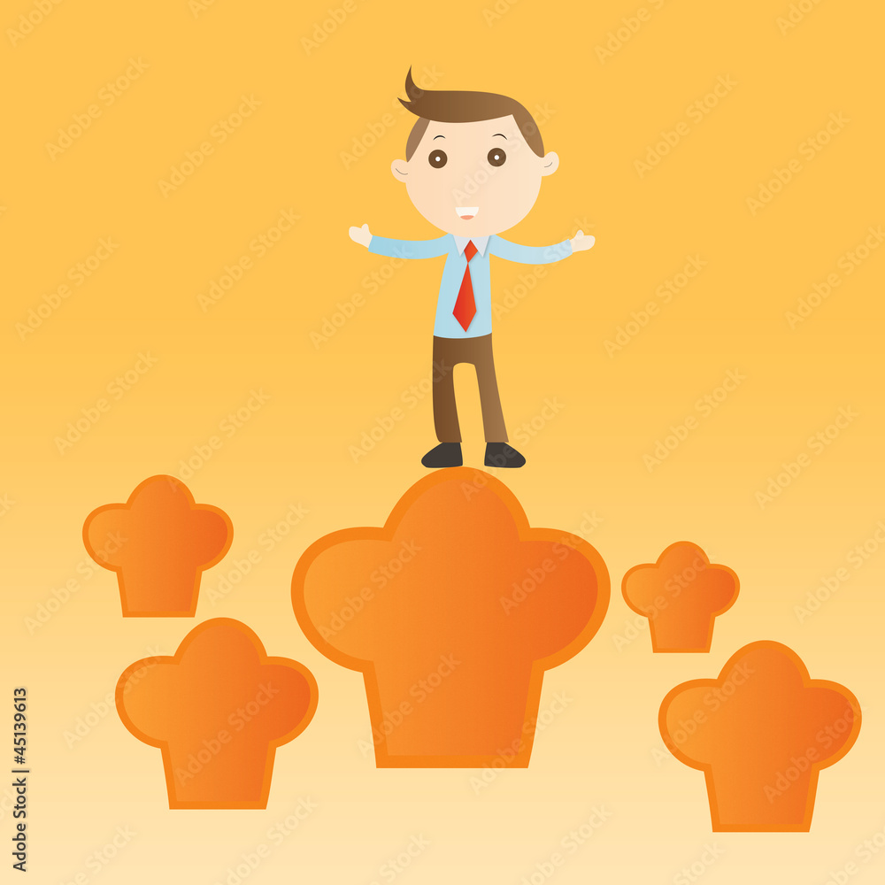 Businessman with cook on yellow background Businessman with cook on yellow background