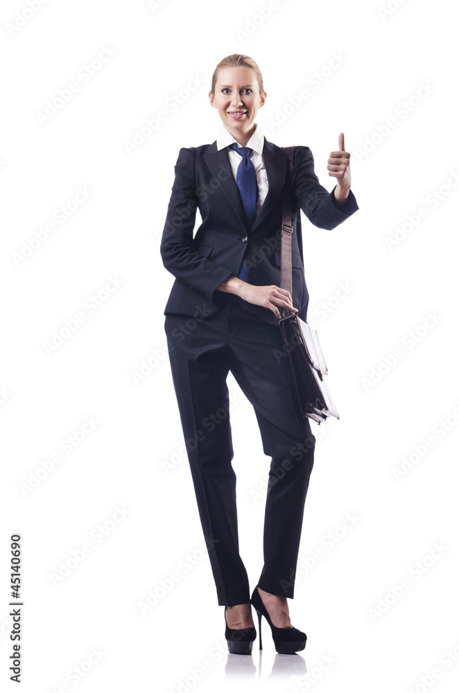Businesswoman with briefcase on white Businesswoman with briefcase on white