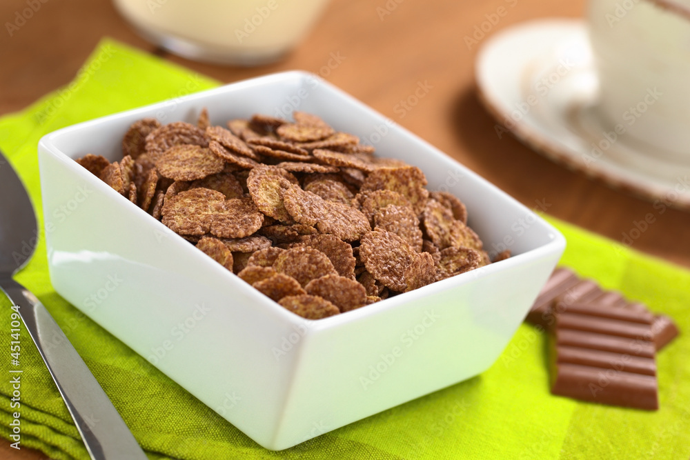 Bowl of chocolate corn flakes cereal Bowl of chocolate corn flakes cereal