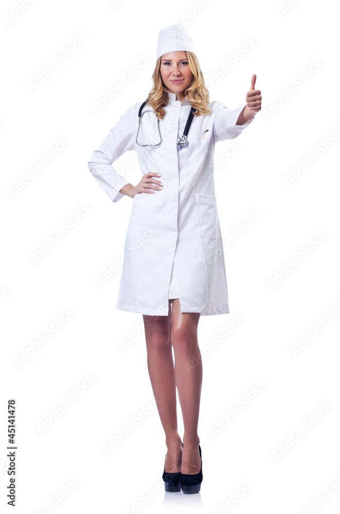 Young woman doctor on white Young woman doctor on white