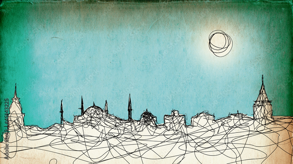 Fototapeta premium Sketchy drawing of Istanbul on grunge paper