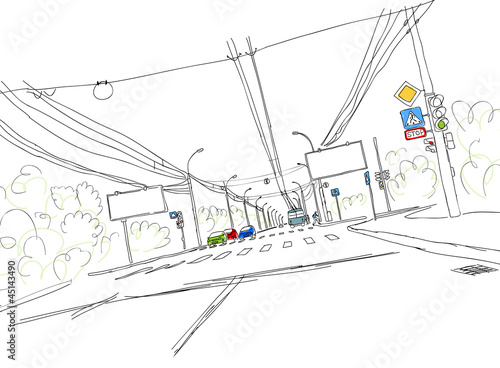 Sketch of traffic road in city for your design