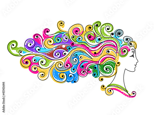 Abstract colorful hairstyle, female head for your design