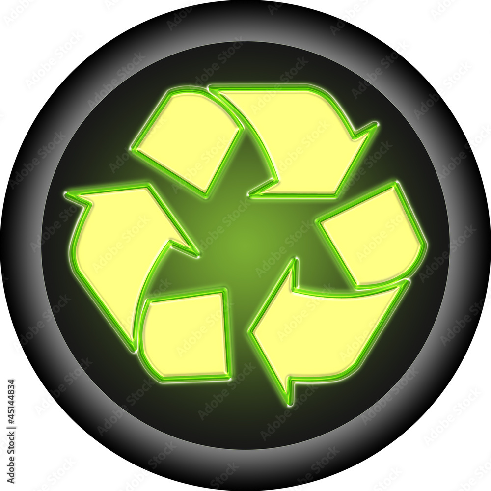Glowing green recycle button Glowing green recycle button