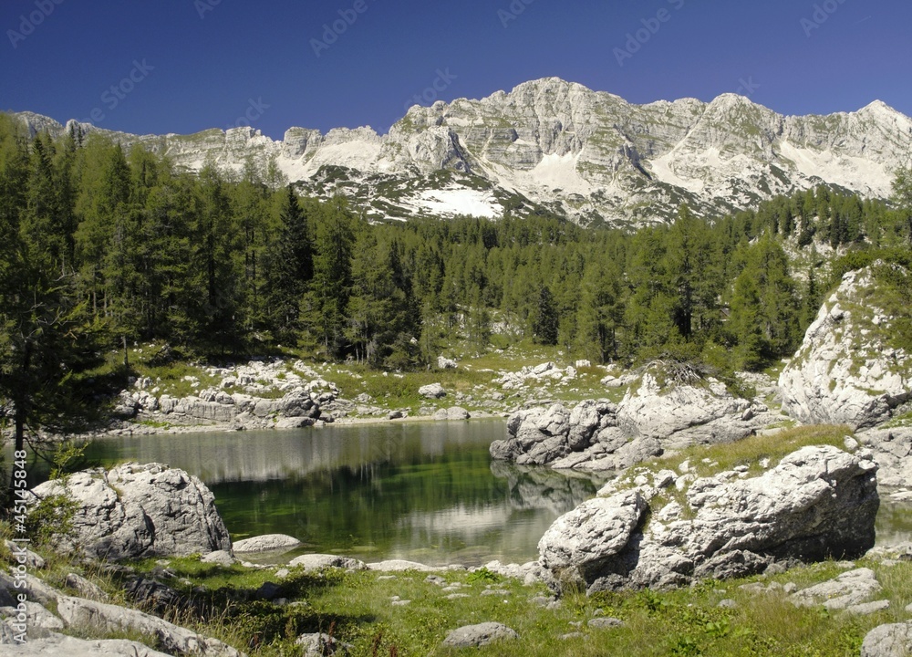 Dvojno Jezero in Valley of seven Triglav lakes in Julian Alps