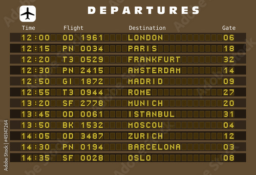 Departures board vector - Europe destinations