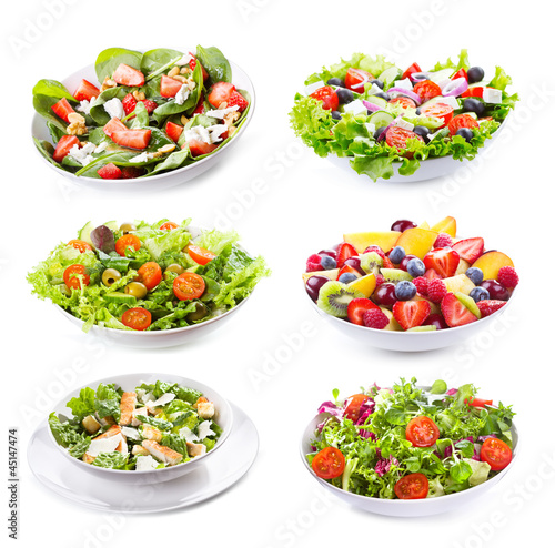 set with different salads