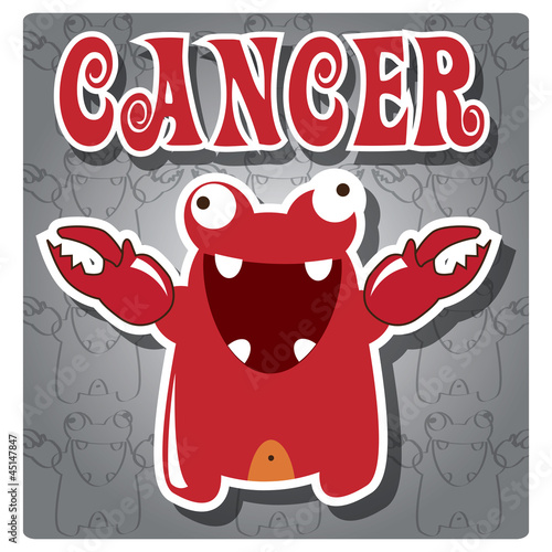 Zodica sign Cancer with cute colorful monster, vector