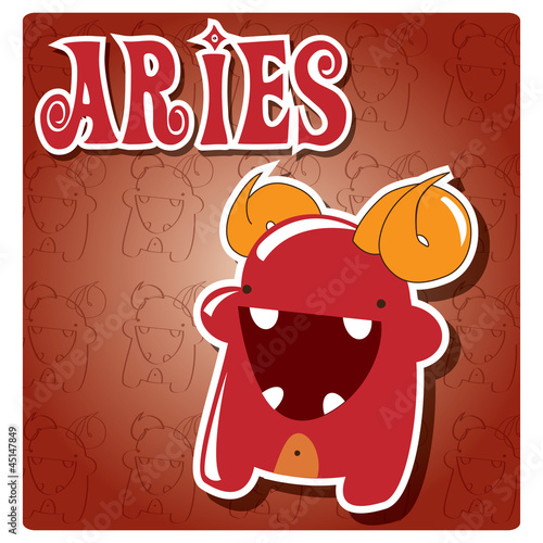 Zodica sign Aries with cute colorful monster, vector