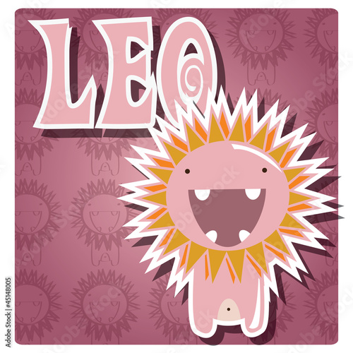 Zodica sign Leo with cute colorful monster, vector