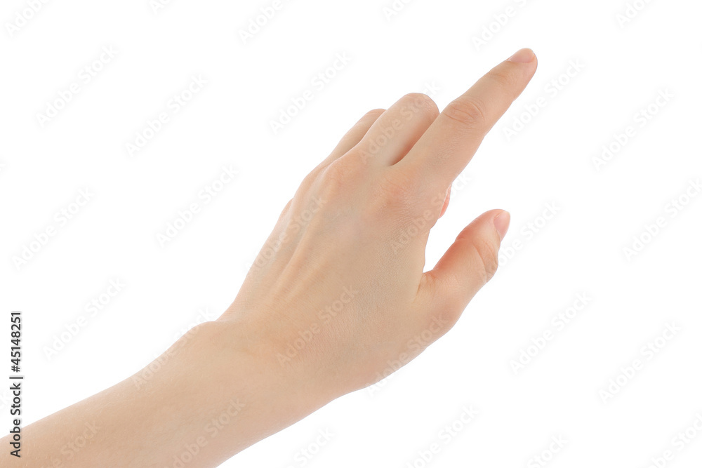 Woman hand on white background Woman hand on white background