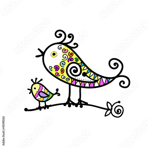 Sketch of funny colorful bird for your design