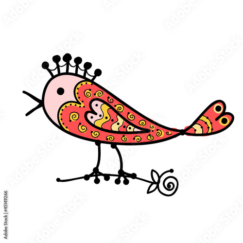 Sketch of funny colorful bird for your design