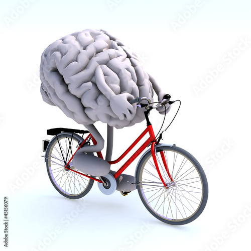 human brain with arms and legs riding a bicycle