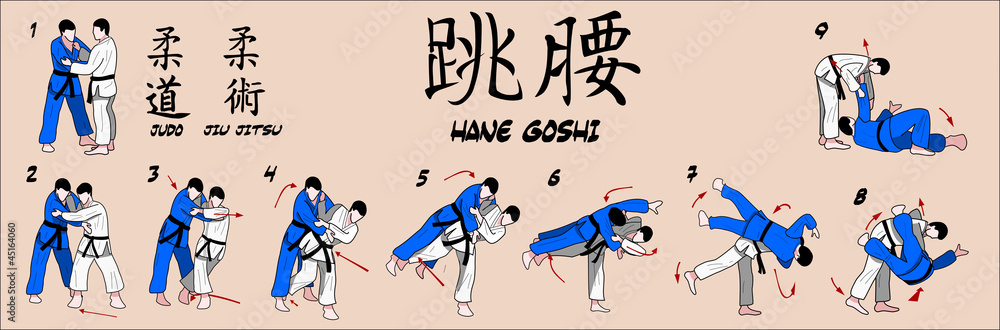 Judo Spring hip throw Stock Vector