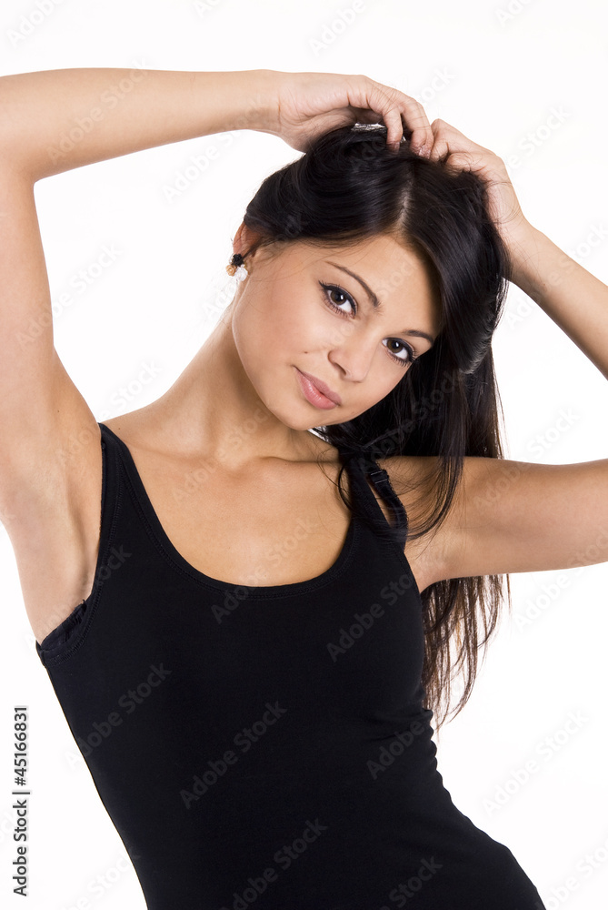 Fototapeta premium Young happy attractive girl posing in studio .