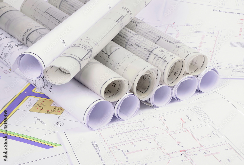 Architectural plans of the old paper ,tracing paper Architectural plans of the old paper ,tracing paper