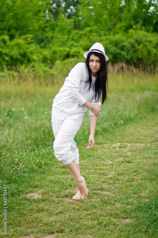 Beautiful woman in white hat Beautiful woman in white hat