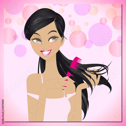Beauty combing hair