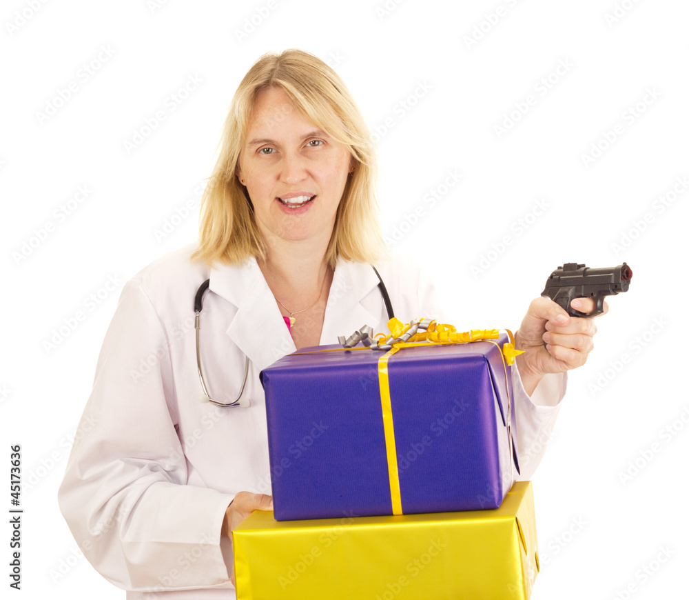 Medical doctor with gifts and a gun Medical doctor with gifts and a gun