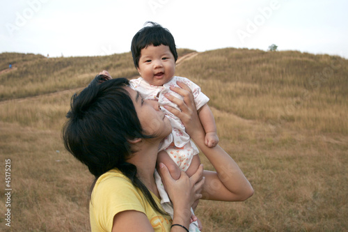 Baby Happy in Mother Arm photo