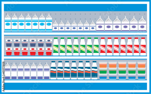 Supermarket shelves with dairy products