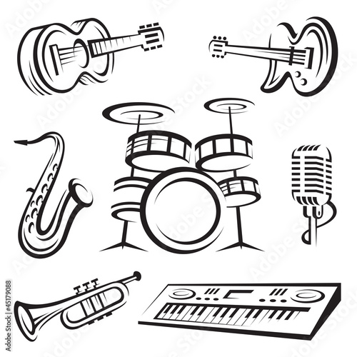monochrome set of musical instruments