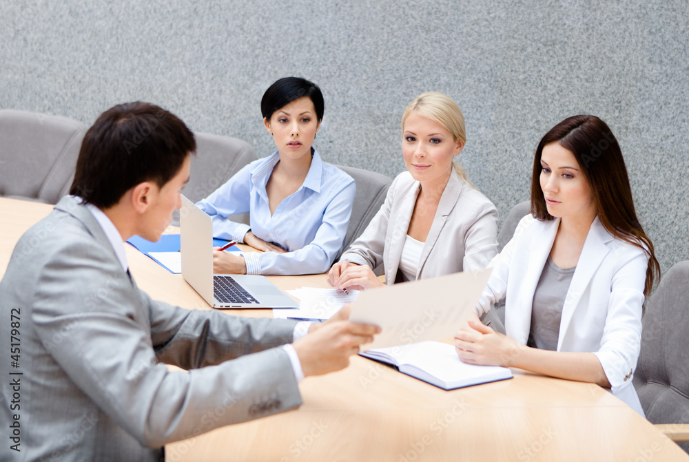 CEO holds a business meeting with his employers CEO holds a business meeting with his employers