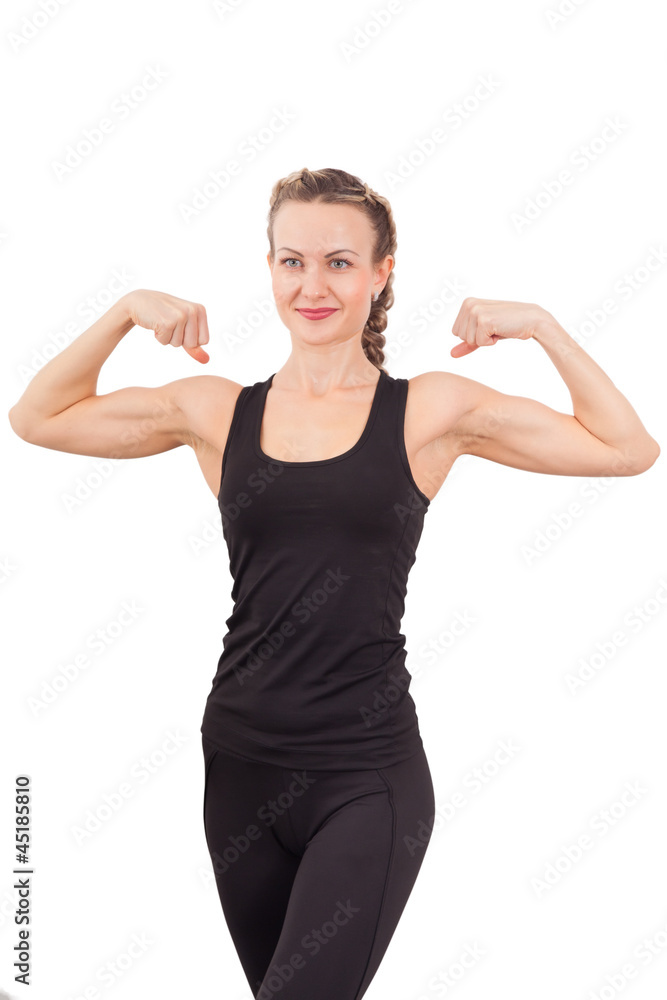 Athletic young woman showing biceps Athletic young woman showing biceps
