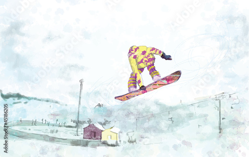 snowboarder - hand drawing, grunge technique