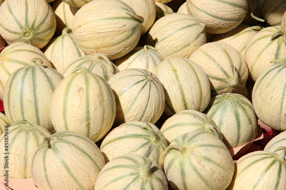 Melons at a market Melons at a market