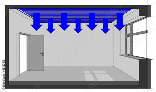 Diagram of a room cooled with ceiling cooling photo