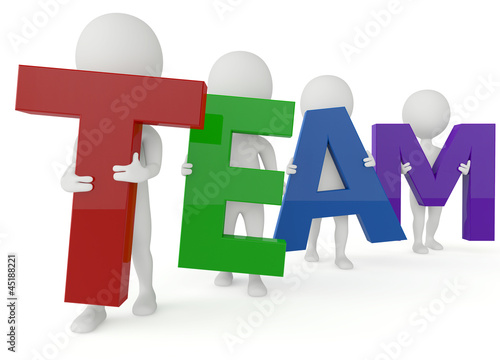 3d humanoid character hold a team word